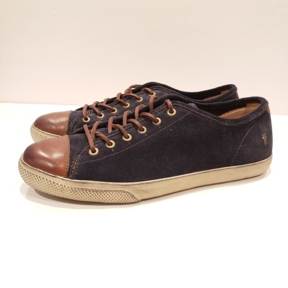 Men's Frye navy suede and brown leather sneakers
